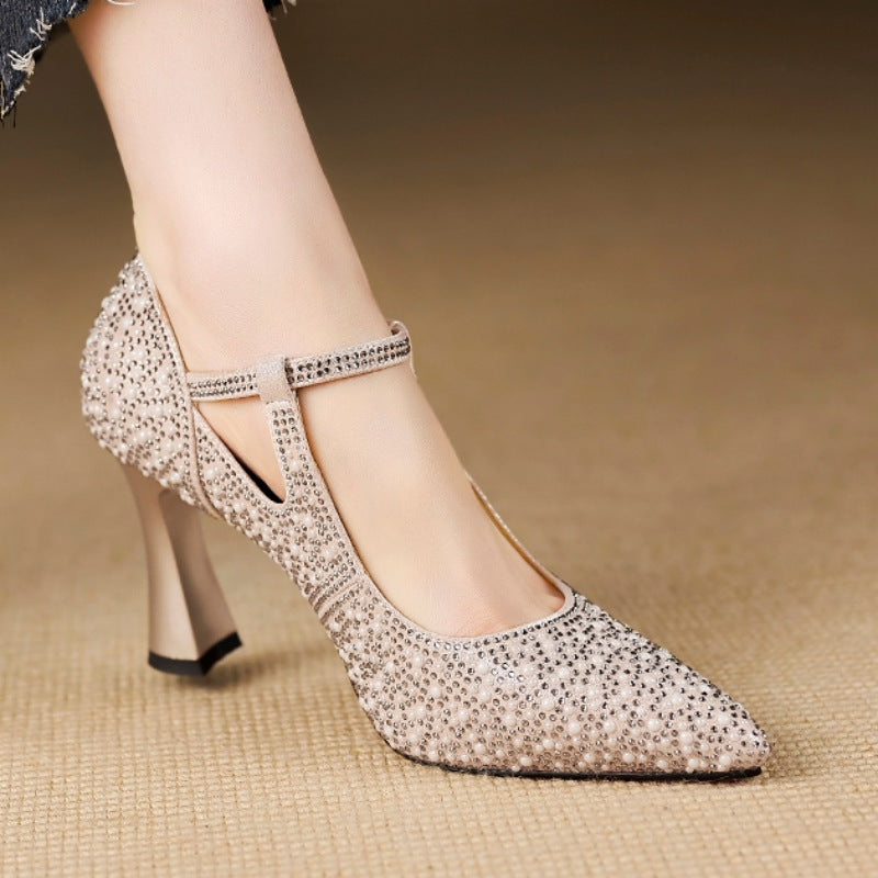 Women's Pointed Toe Chunky High Heel Shoes – Cheongsam Wedding Banquet Buckle Pumps