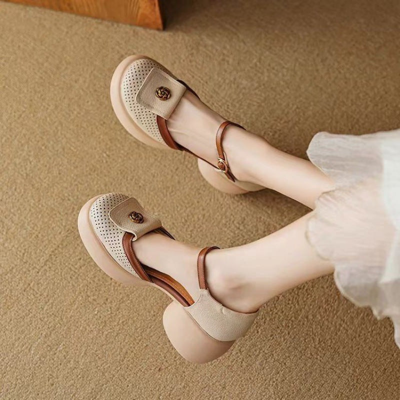 Women's Waterproof High-Heel Sandals - Closed-Toe Buckle Strap Heels