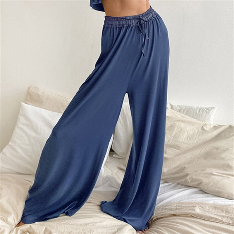 Solid Color Sleeveless Crewneck Tank Top and Wide Leg Pants Set - Loungewear