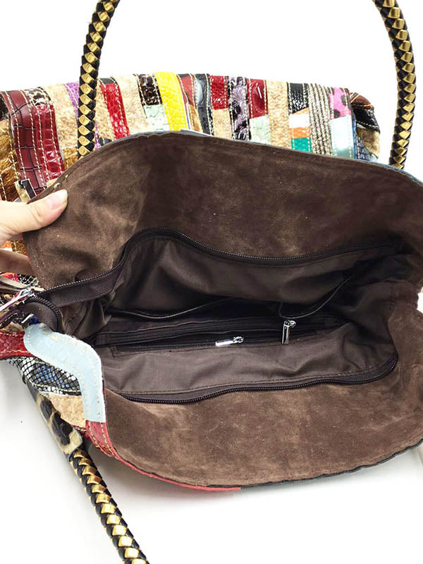 Split-Joint Striped Shoulder Sling Leather Bag
