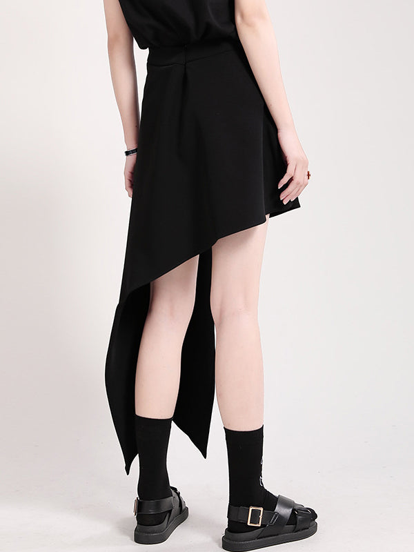 Stylish Irregular Split-Joint Black Skirt