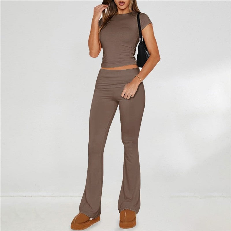 Slim Fit Solid Color Casual Short Sleeve Suit