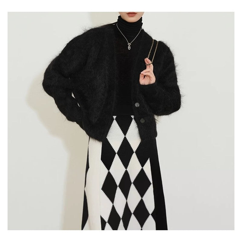 Imitation Mink Velvet Retro Solid Color Long Sleeve Short Cardigan Outerwear