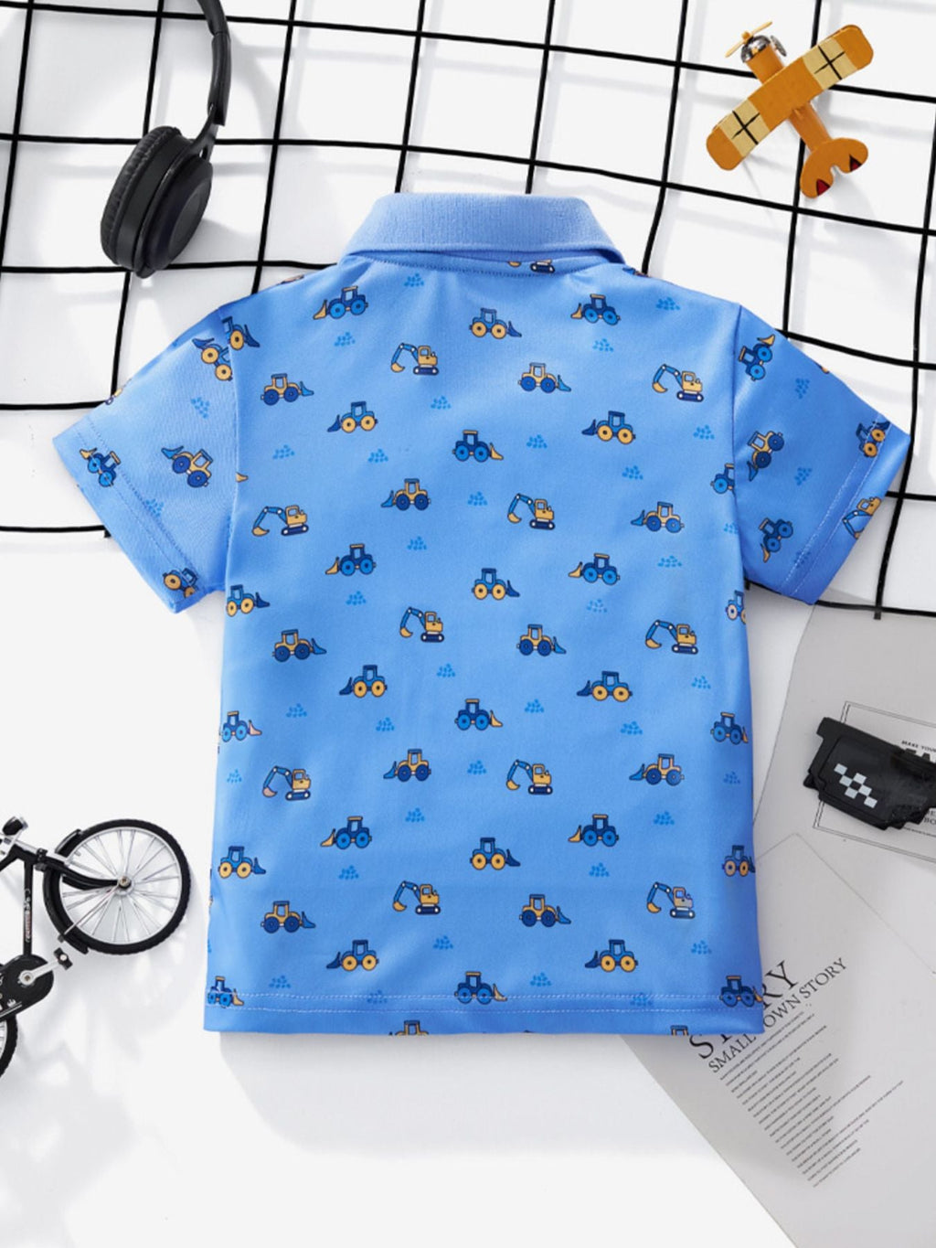Children's Cartoon Excavator Print Short Sleeve Polo T-Shirt