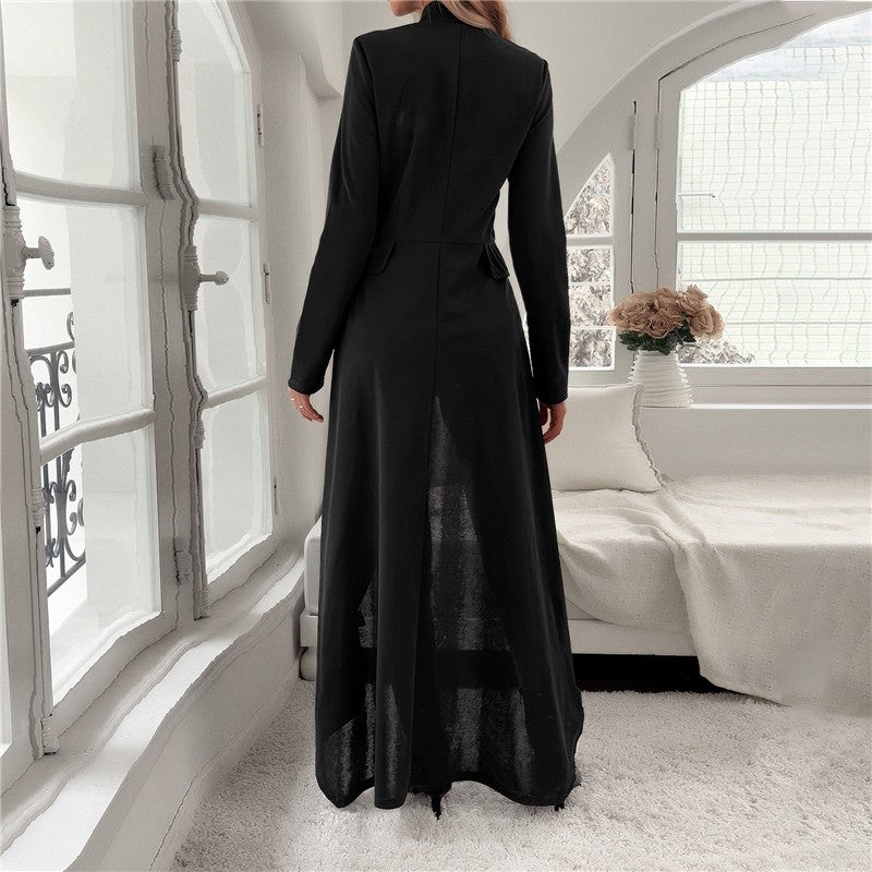 Solid Color Long Sleeve Half Turtleneck Zipper Irregular Outerwear