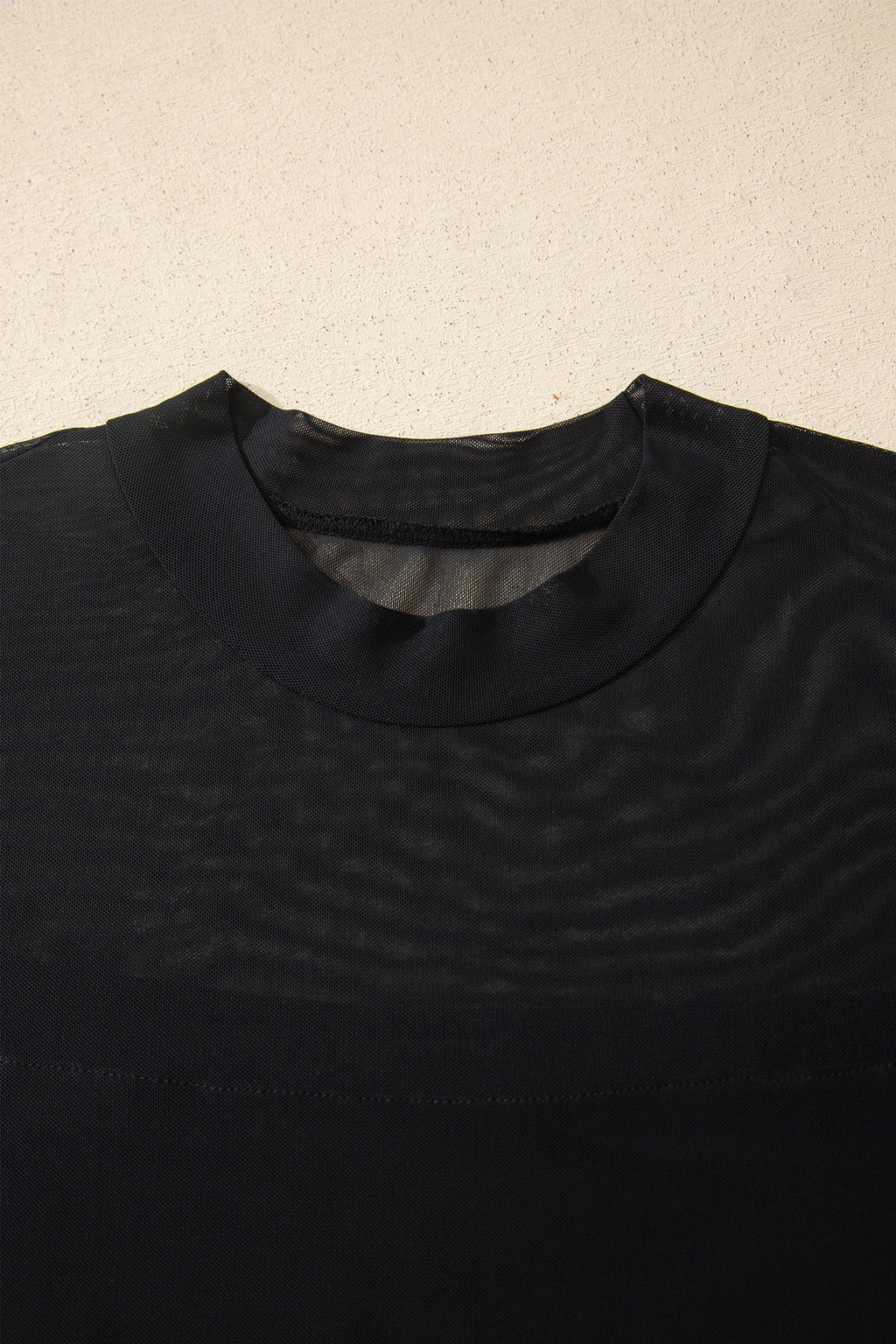 Black Plus Size Sheer Mesh Panel Short Sleeve Top