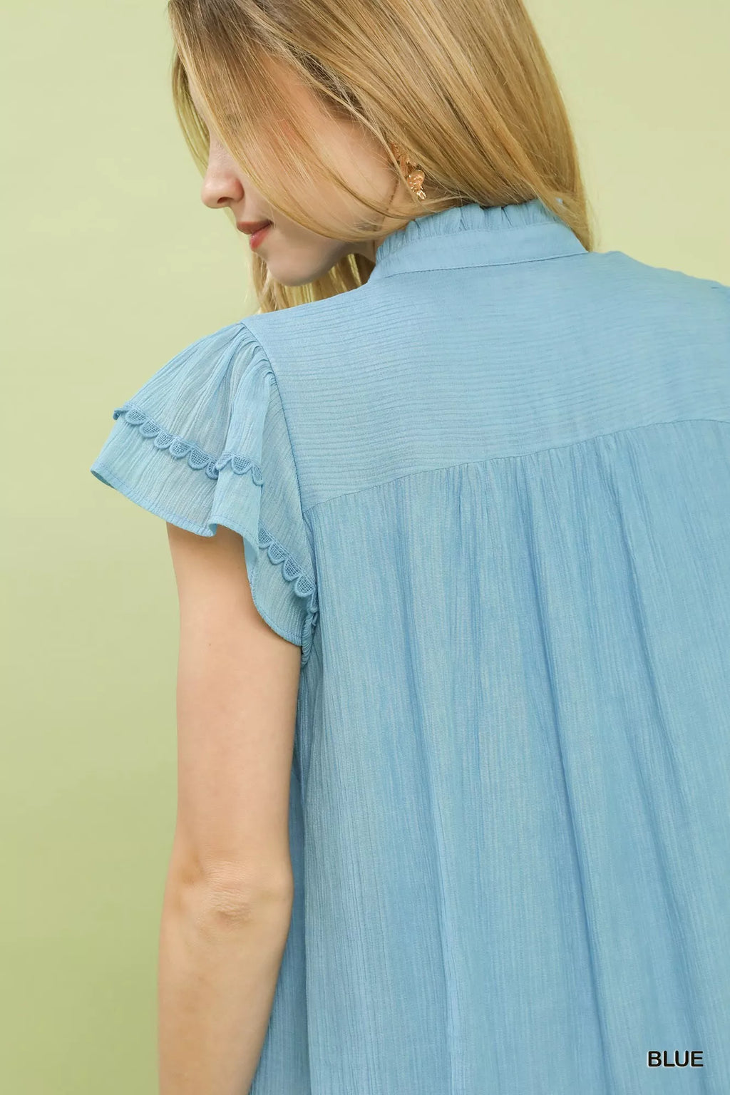 Scalloped Trim Flutter Sleeve Top