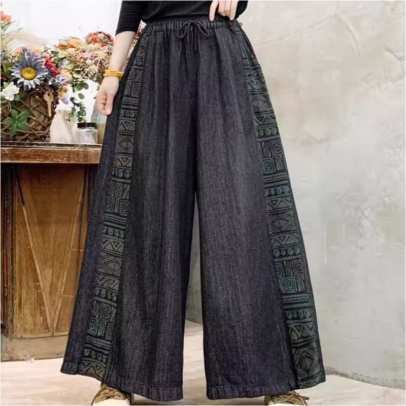 Drawstring High-Waisted Wide Leg Pants With Floral Print