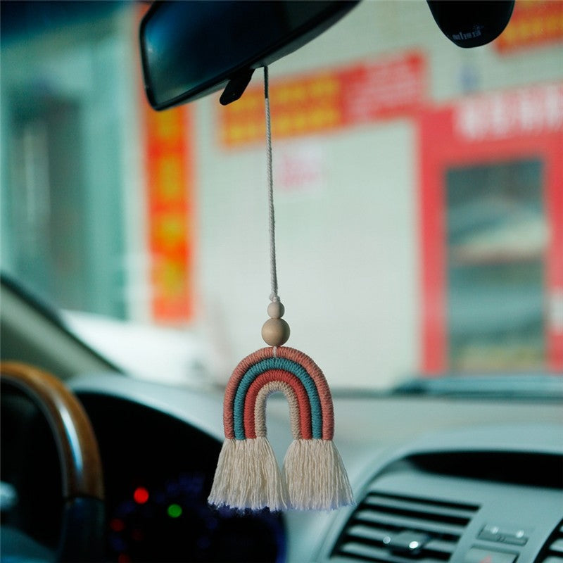 Colorful Handmade Crocheted Rainbow Car Hanging Decorations
