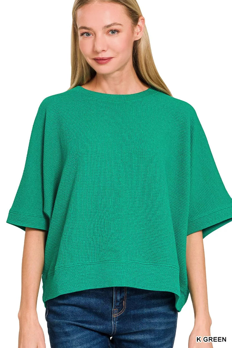 Double Knit Banded Bottom Short Sleeve Top