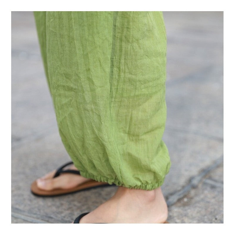 Loose Lantern Pants with Elastic Waist - Solid Color