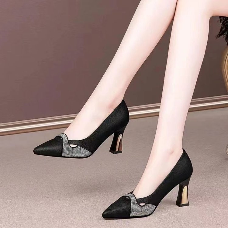 Women's Elegant Pointed-Toe Chunky Heel High Heels – Color Block Slip-On Dress Shoes