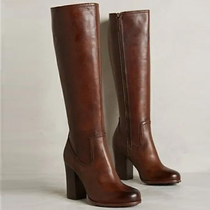 Women's Plus-Size Over-the-Knee Chunky Heel Boots with Side Zipper | Autumn Winter