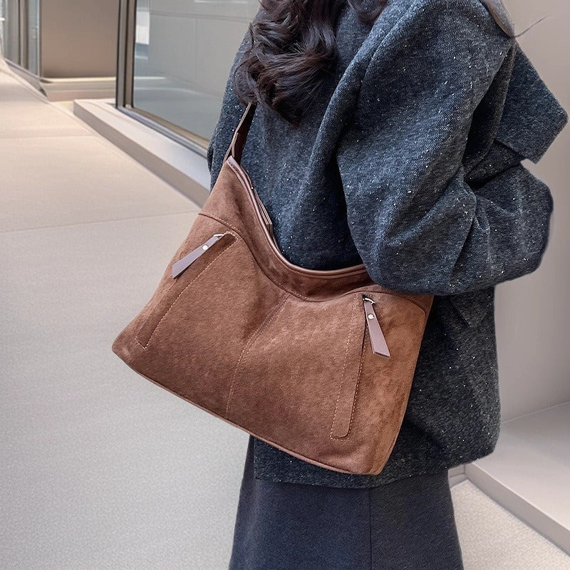 Large Capacity Women's Suede Bucket Bag – Winter Commuter Shoulder Bag