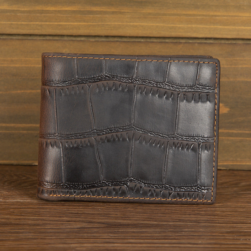 Genuine First-Layer Cowhide Leather Wallet for Men – Slim Horizontal Bifold with Silver Hardware