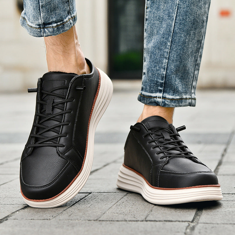 Men's Thermal Fleece-Lined Casual Lace-Up Shoes - Chunky Sole Winter Sneakers