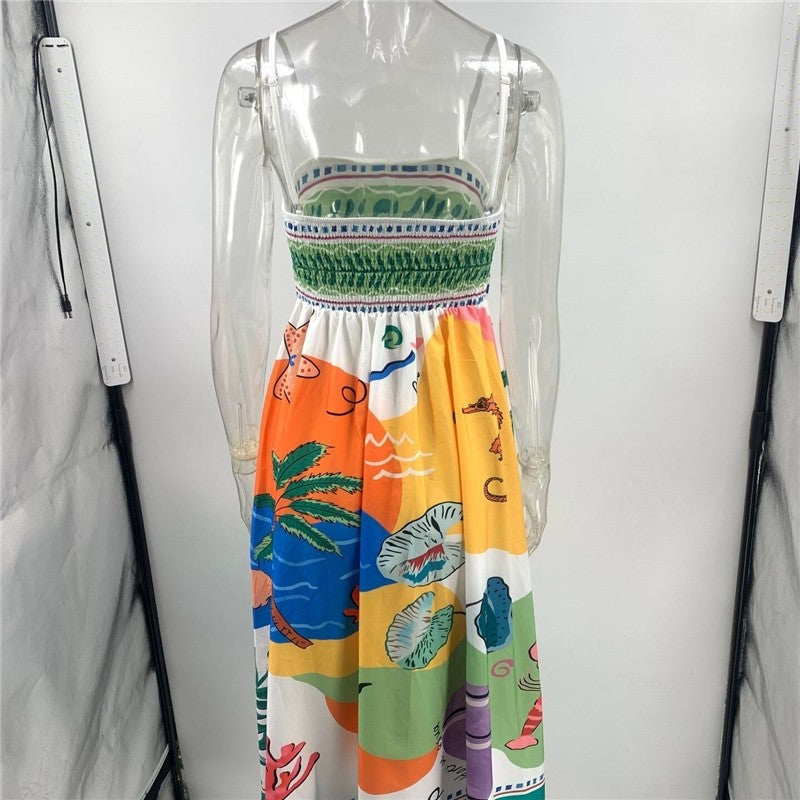 Sleeveless Swing Dress with Printed Camisole Top