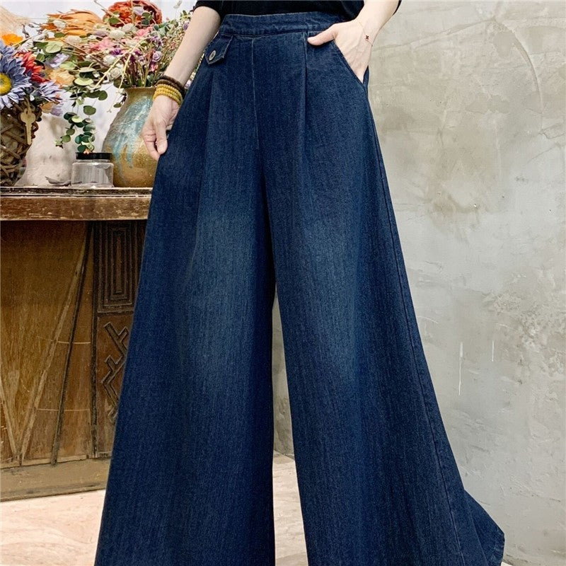 Solid Color High Waist Tie Elastic Wide Leg Pants