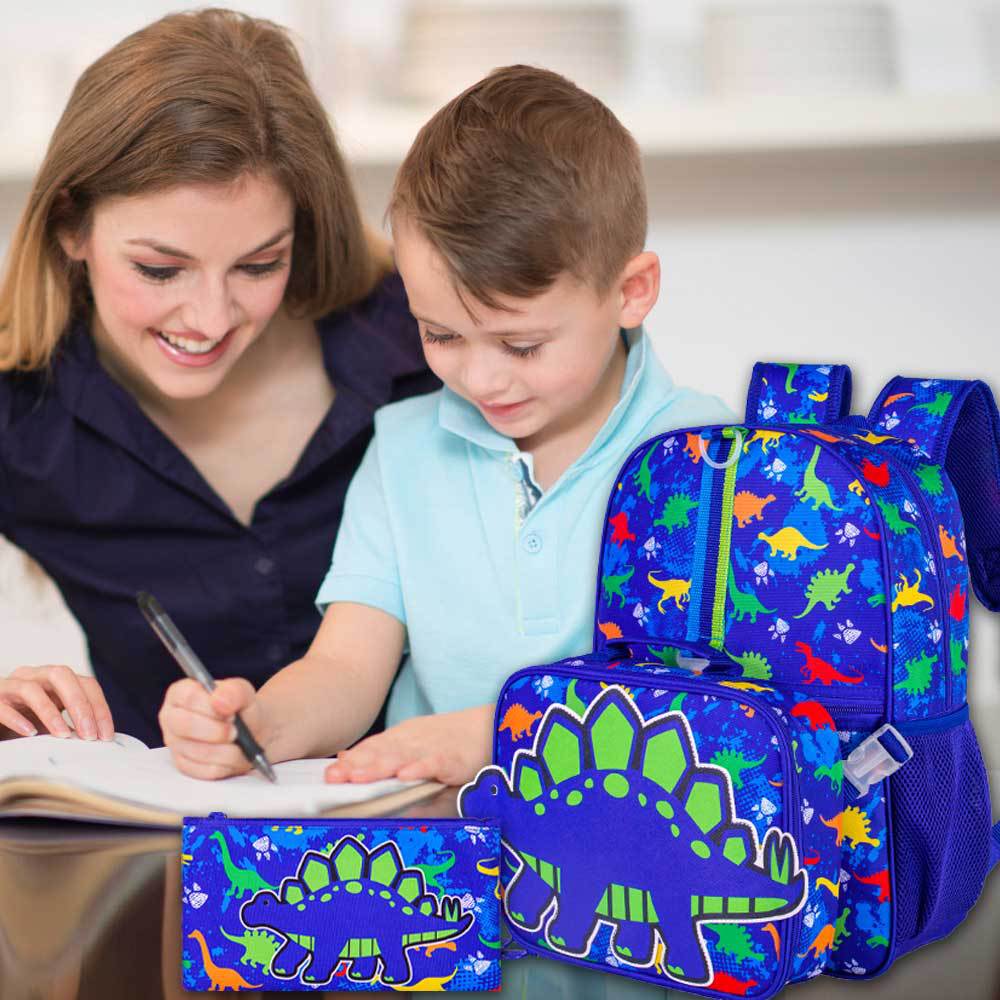Kids 3-Piece School Backpack Set - Lightweight Water-Resistant Cartoon Backpack with Lunch Bag & Pencil Case