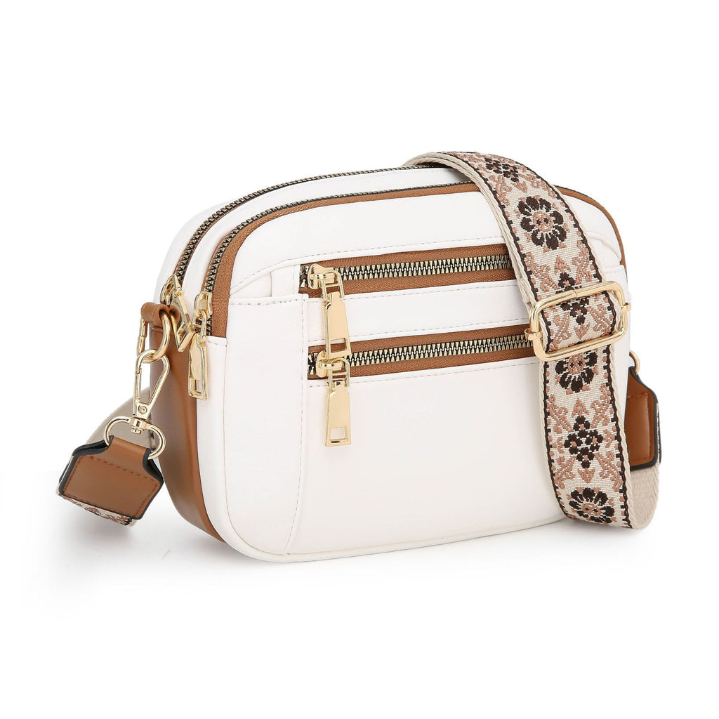 Women's Color Block PU Leather Crossbody Bag - Adjustable Strap Shoulder Bag with Zipper Closure