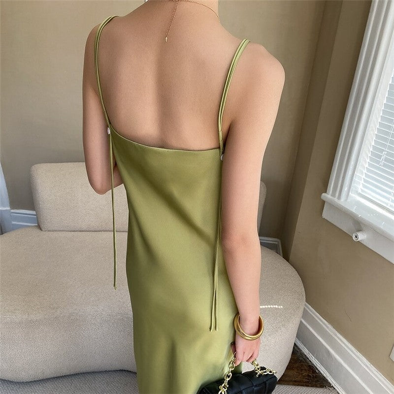 Strappy Satin Slip Dress with a Luxurious Sheen