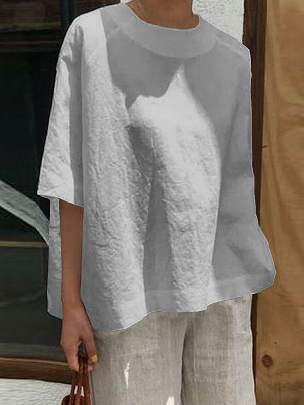 Half Sleeves Loose Solid Color Round-Neck T-Shirts Tops