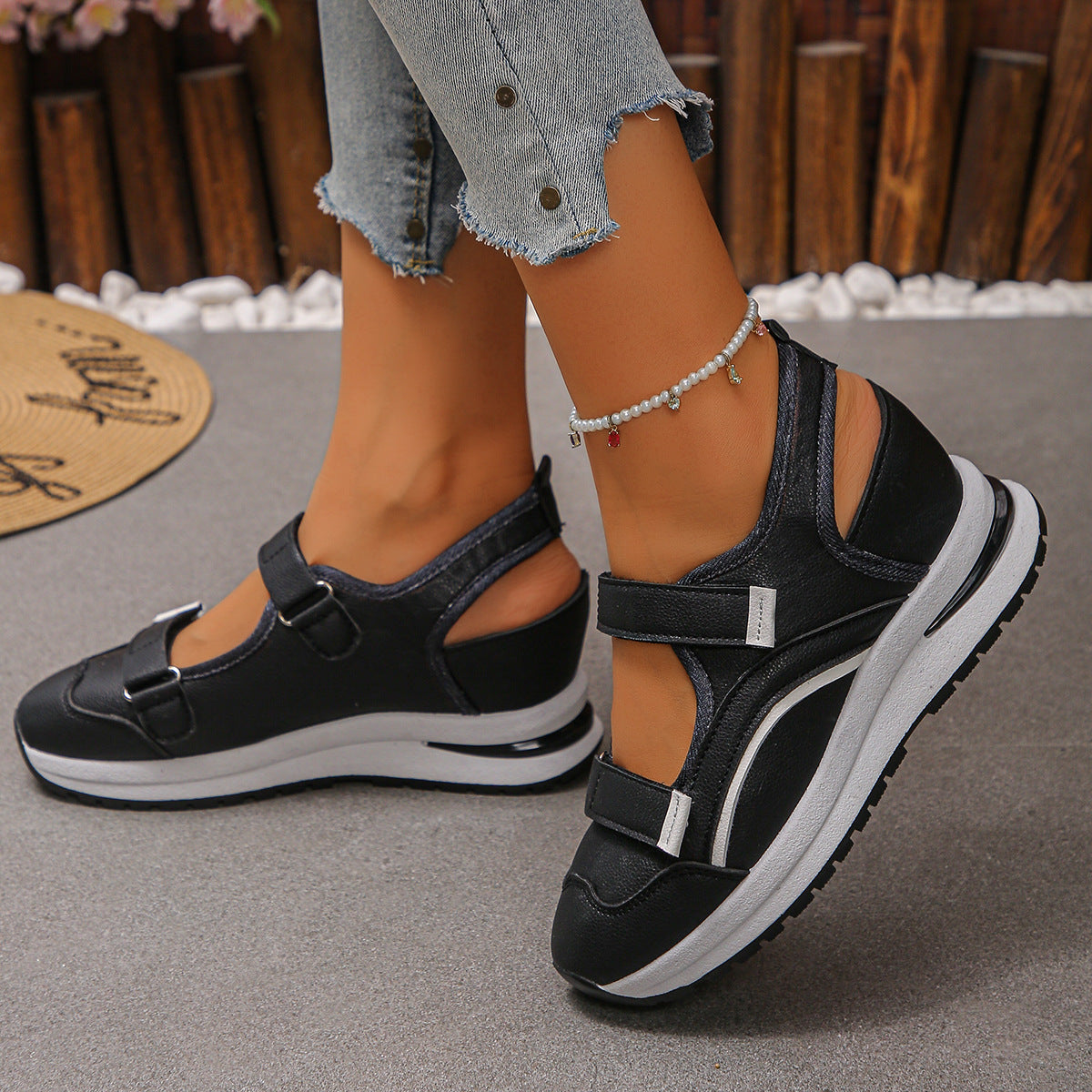 Women's Plus Size Color-Block Wedge Casual Shoes | Round Toe Breathable Mesh Flats