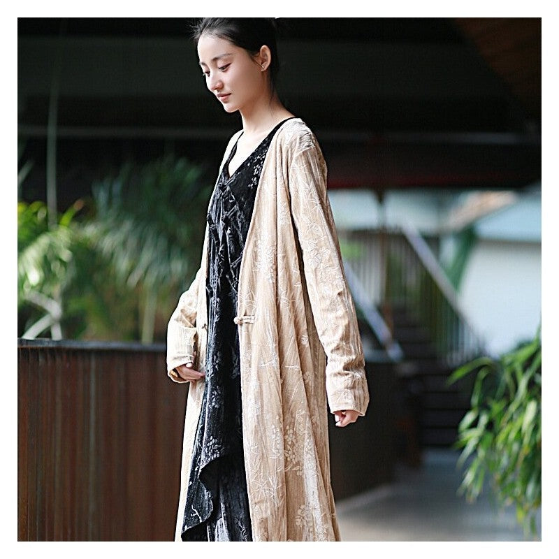 Single-Breasted Velvet Cardigan with Printed Pattern