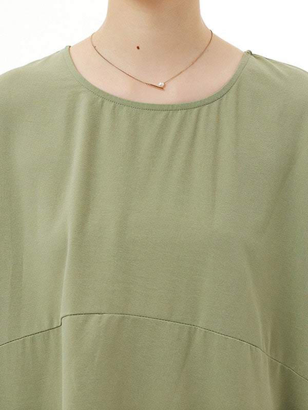 Irregular Clipping Loose Solid Color Round-Neck Midi Dresses