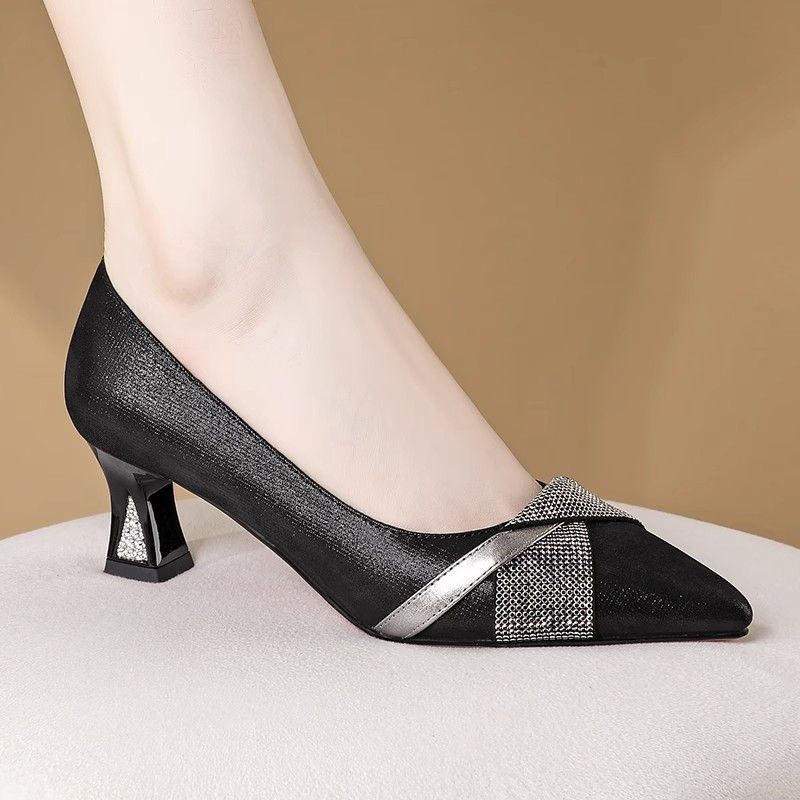 Women's Pointed-Toe Chunky Heel Dress Shoes | Slip-On Block Heel Pumps