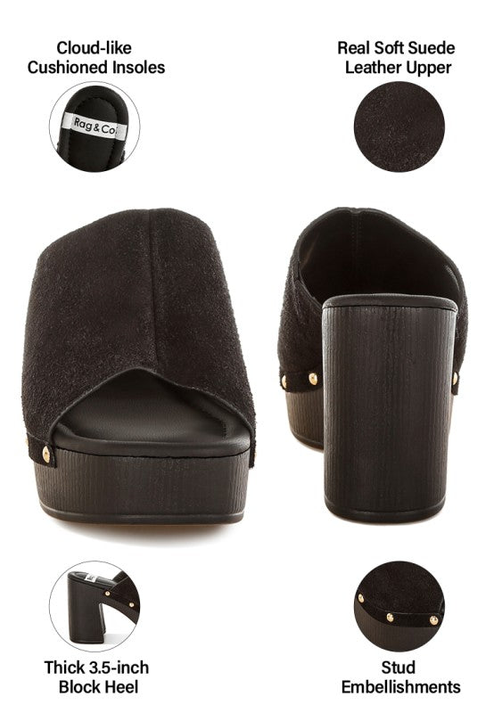 Masaki Soft Suede Leather Wooden Clogs