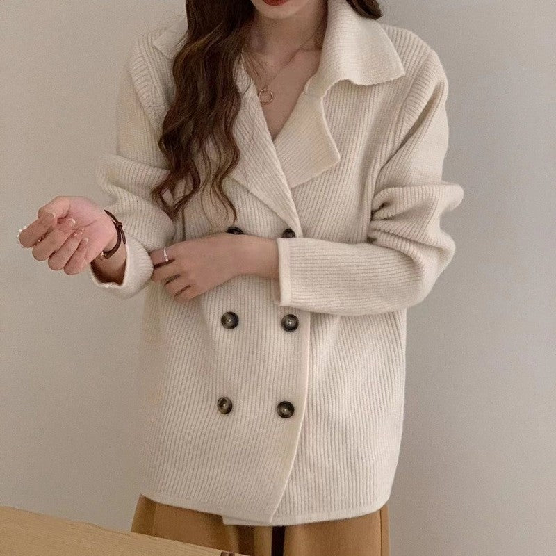 Solid Color Long Sleeve Double Breasted Cardigan Sweater