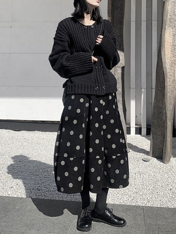 High Waisted Loose Elastics Polka-Dot Printed Split-Joint Skirts