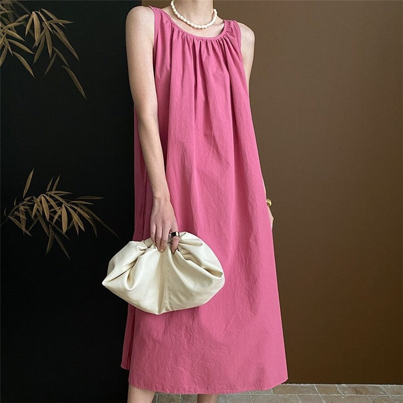 Halter Neck Solid Color A-Line Maxi Dress