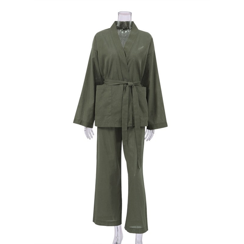 Women's Cotton Linen Lightweight Two-Piece Pajama Set