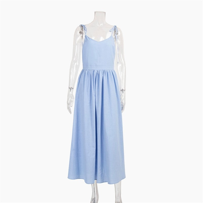 Vibrant V-Neck Halter Backless Dress