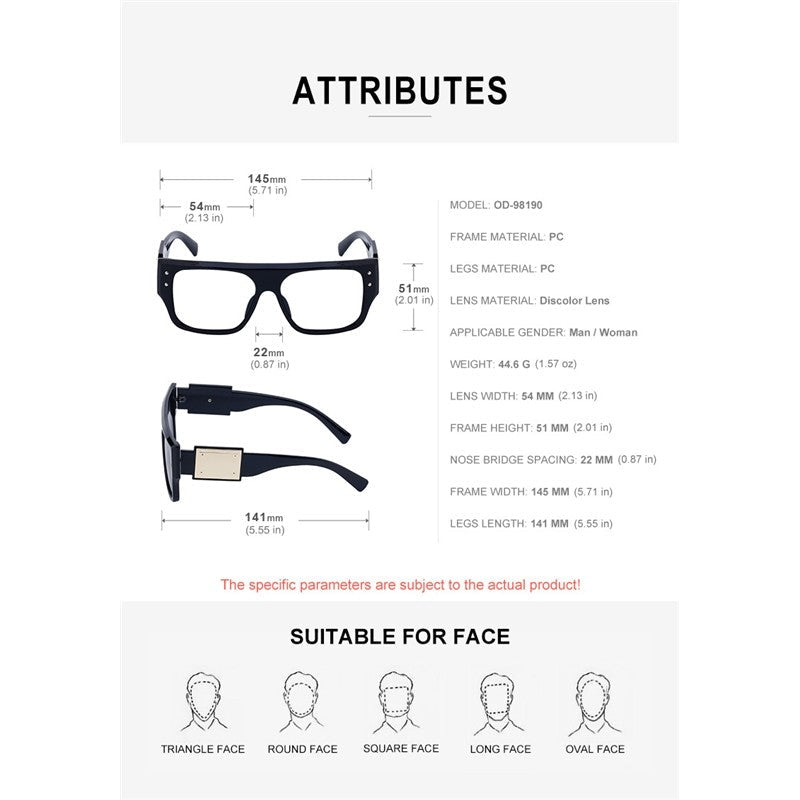Unisex UV400 Square Frame Color Changing Sun Protection Eyewear Sunglasses