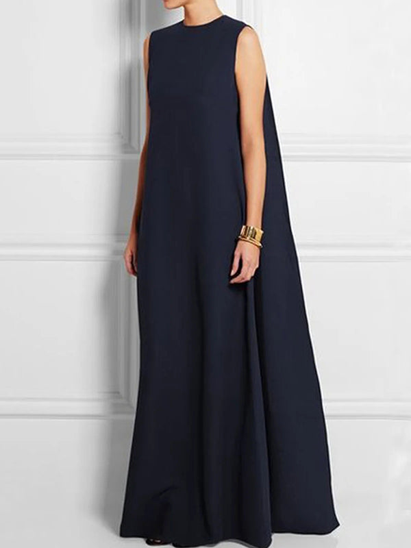 Flowy Solid Color Sleeveless V-Back Maxi Dress