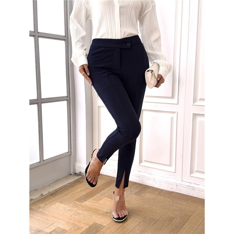 Solid Color Split Hem Cropped Trousers