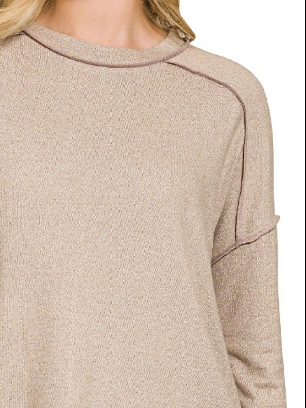 Full Size Melange Hacci Exposed Seam Hi-low Tee Plus Size