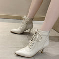 Women's Pointed-Toe Stiletto Ankle Boots - Mid Heel PU Leather Side Zipper Boots