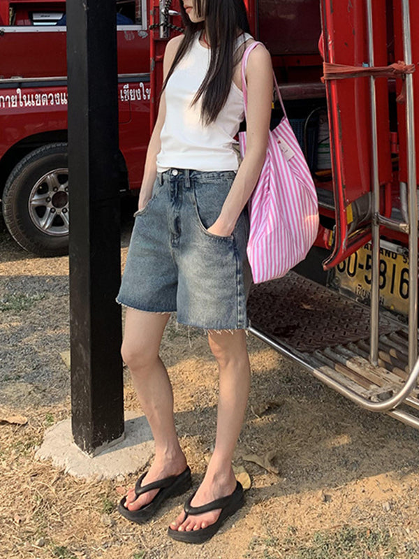 High Waisted Loose Split-Joint Denim Shorts Shorts Bottoms