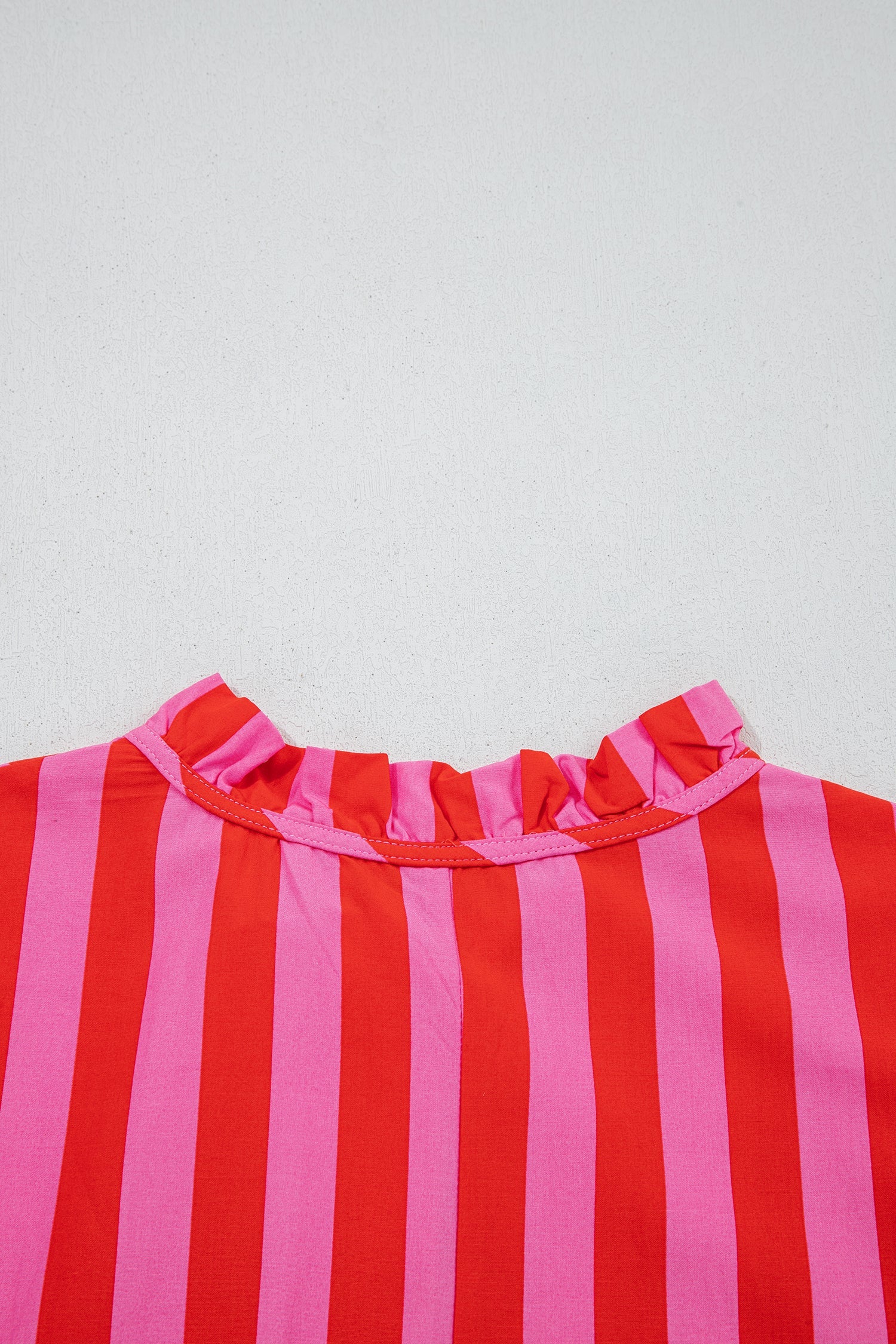 Red Stripe Half Button Puff Sleeve Loose Mini Dress