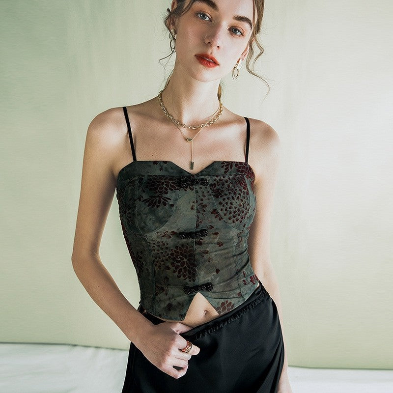 Vintage Print Spaghetti Strap Slim Fit Tank Top