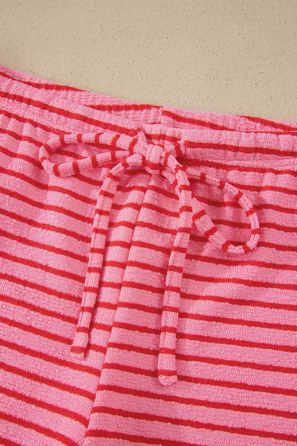 Rose Stripe Side Split Knit Tee Drawstring Shorts Set