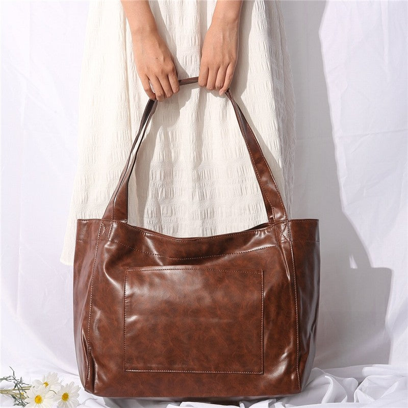 Leather Shoulder Bag with Front Pocket