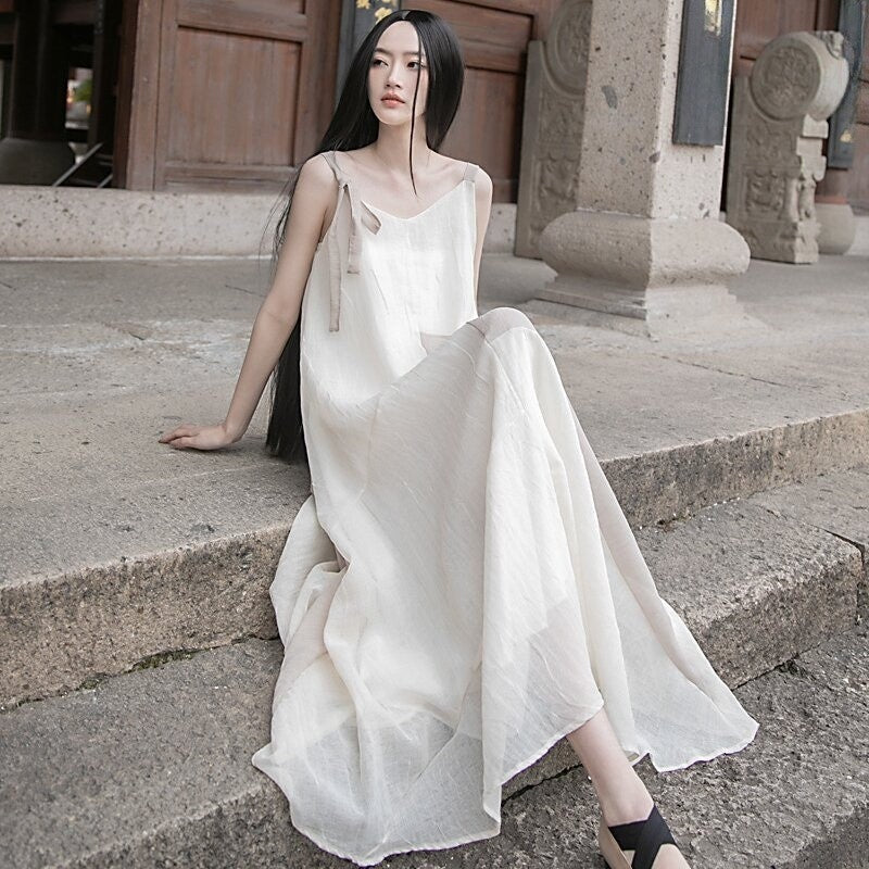 Vibrant V-Neck Maxi Dress with Asymmetrical Hem