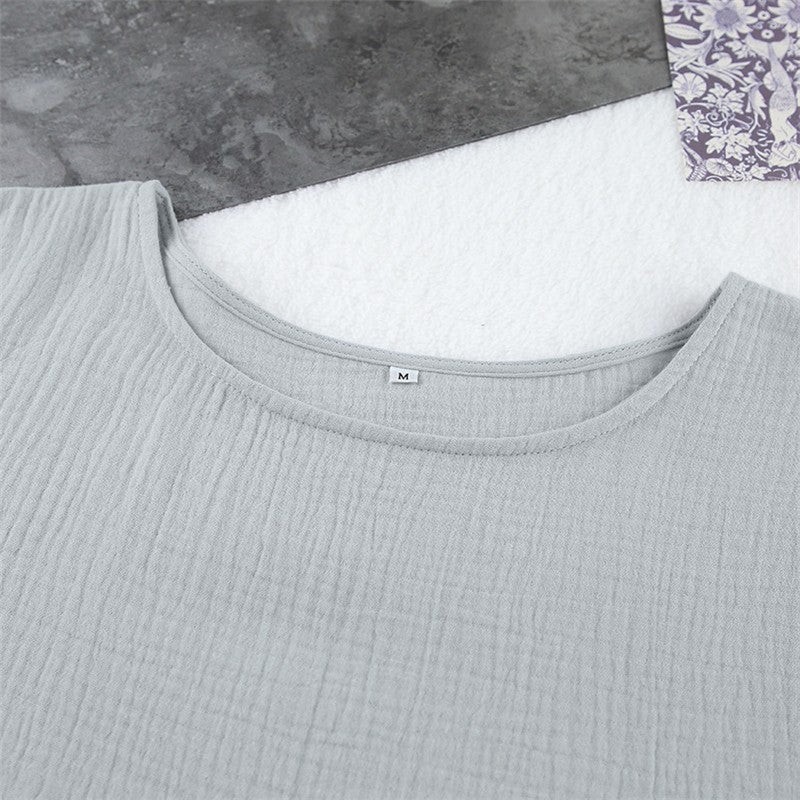 Solid Color Crewneck Short Sleeve T-Shirt and Shorts Set - Loose Fit, Lightweight Loungewear