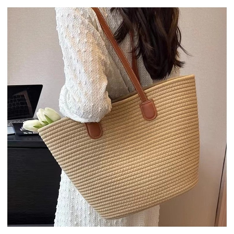 Colorful Oversized Woven Shoulder Tote Bag
