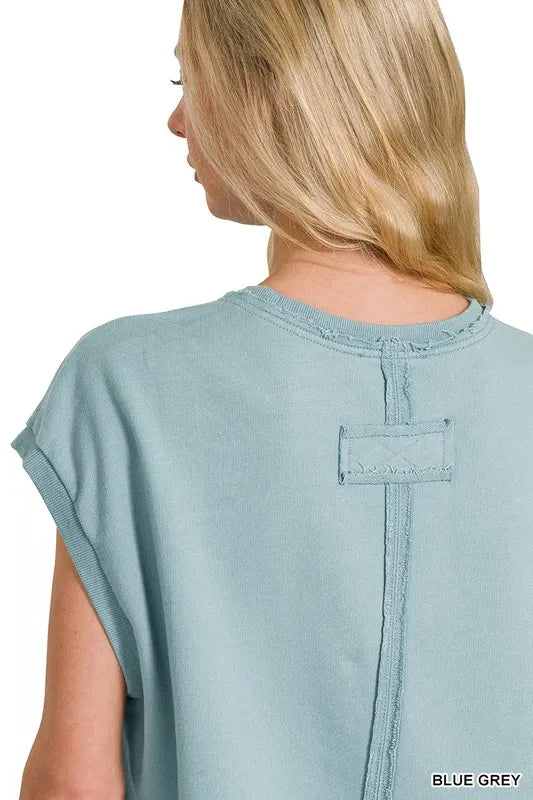 French Terry Round Neck Cap Sleeve T-Shirt